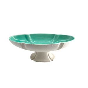 Haeger Pottery 3003 Cotton White Console Bowl Vintage MCM Cottagecore Turquoise